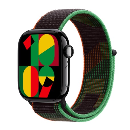 Apple Watch Series 10 42mm  Sport Loop - Kozmosz Fekete-Zöld-Piros Gyártói garancia